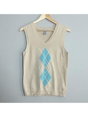 Izod Golf Womens Argyle Tan V-Neck Sweater Vest Size Small Preppy Light Academia